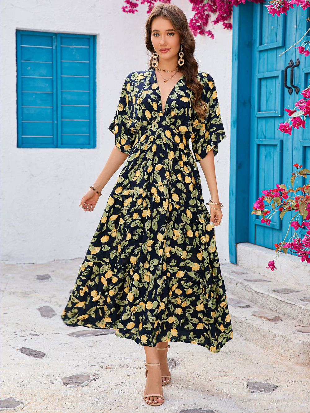 ZARA In Stock Womens Summer Batwing Sleeve Off Shoulder Waisted Beach Maxi Dress